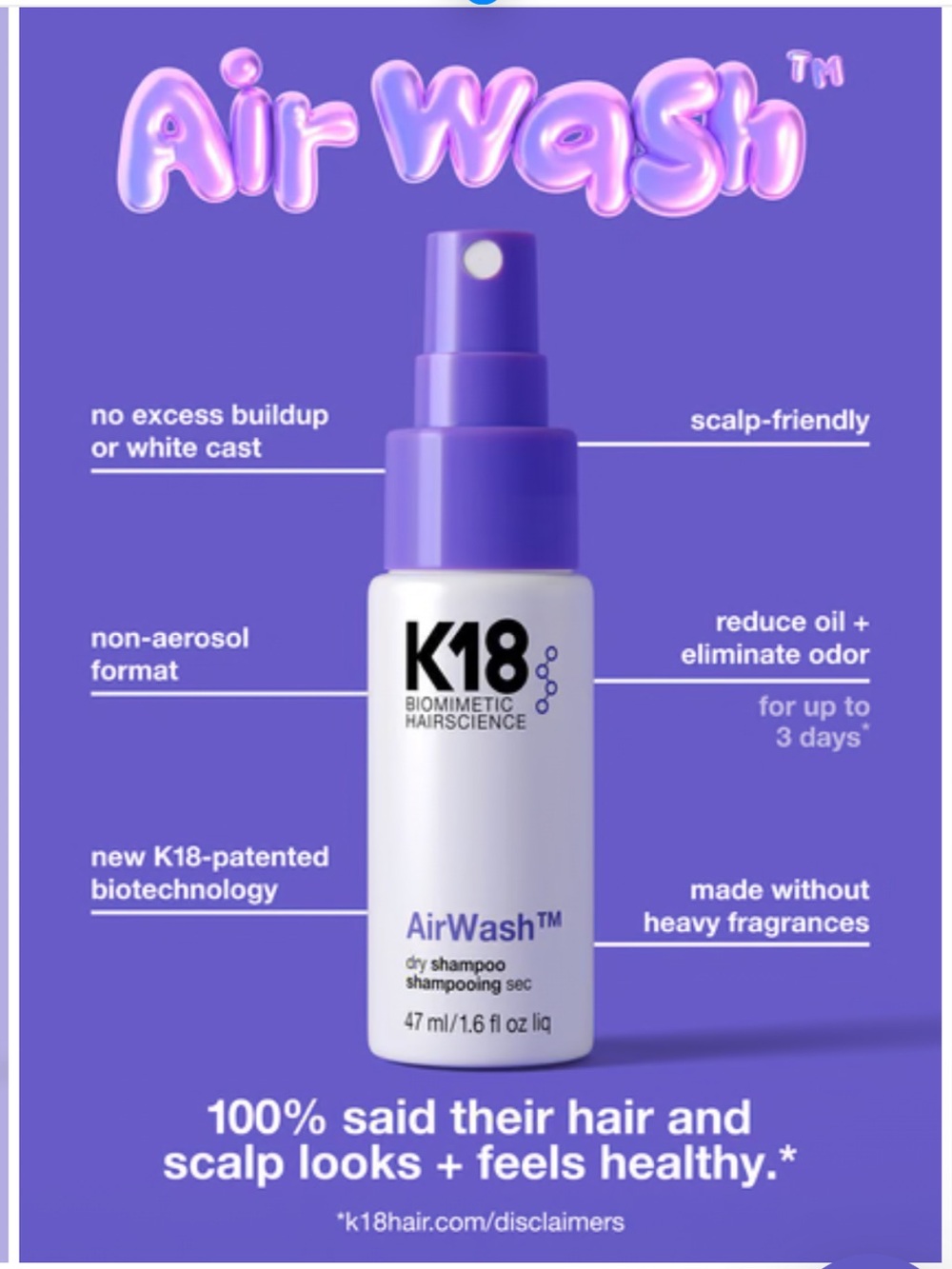 NEW K18 mini AirWash™ dry shampoo